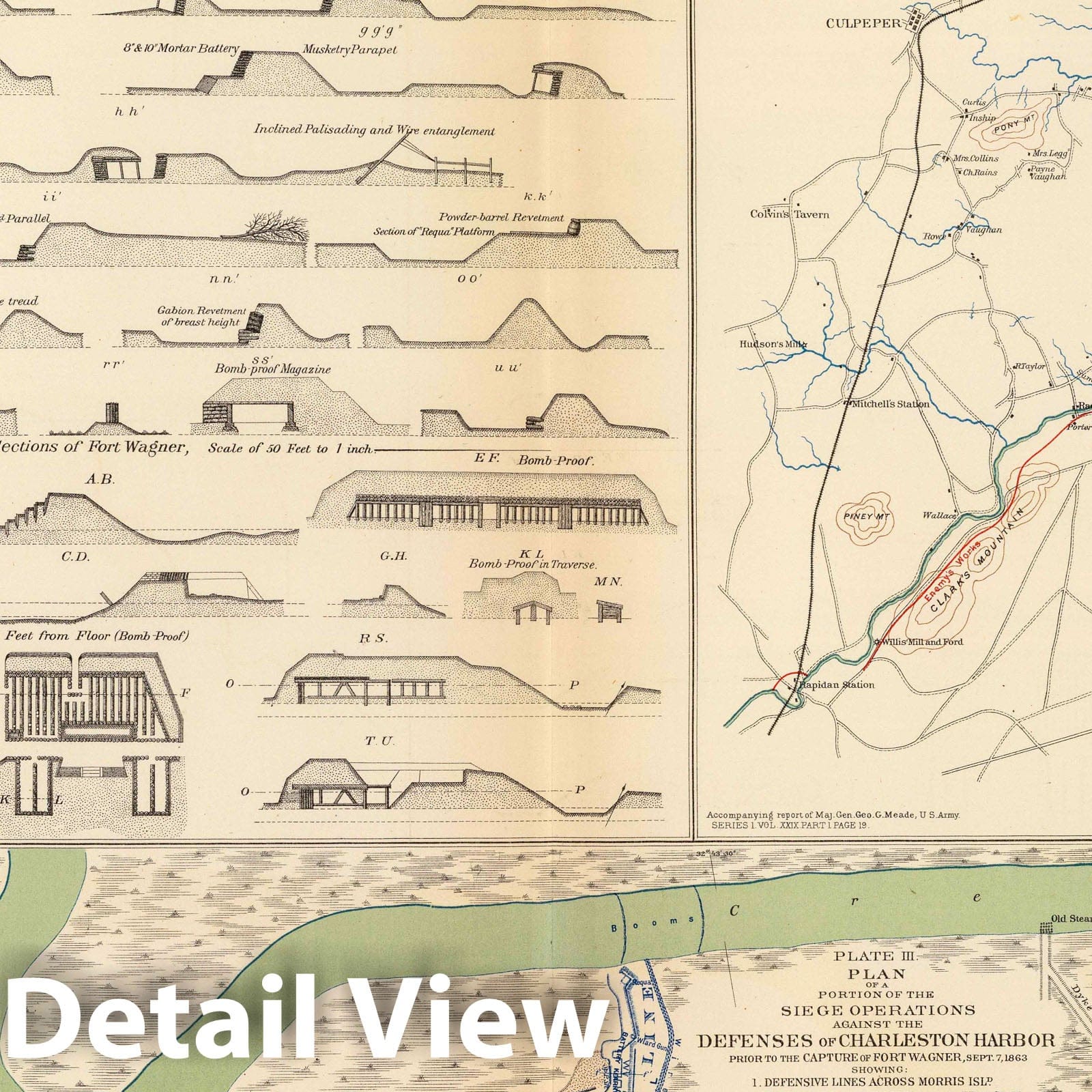 Civil War: Charleston Harbor, Fort Wagner - Military Map, 1895
