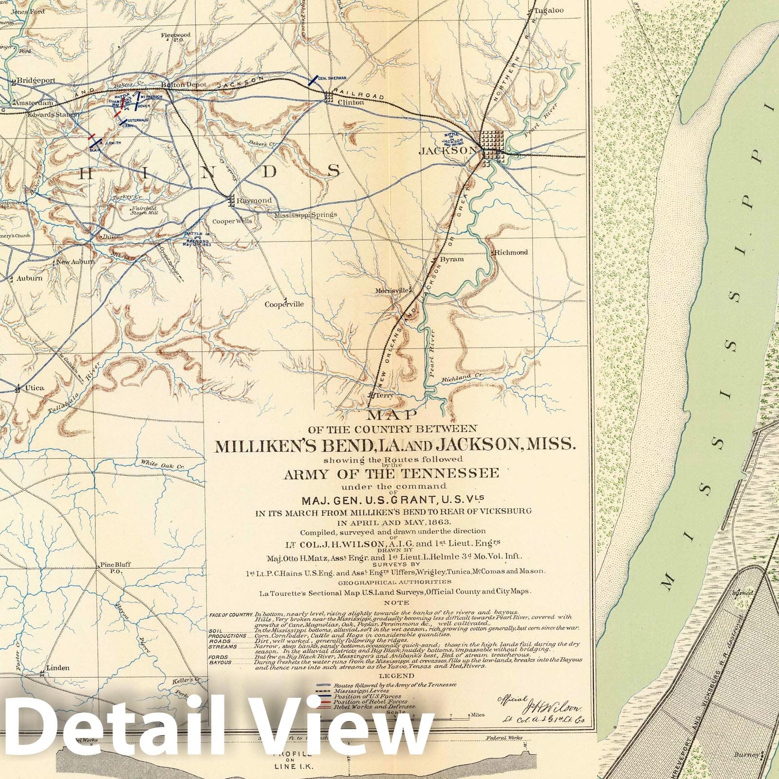 Civil War: Vicksburg, Milliken's Bend, Jackson - Military Map, 1895