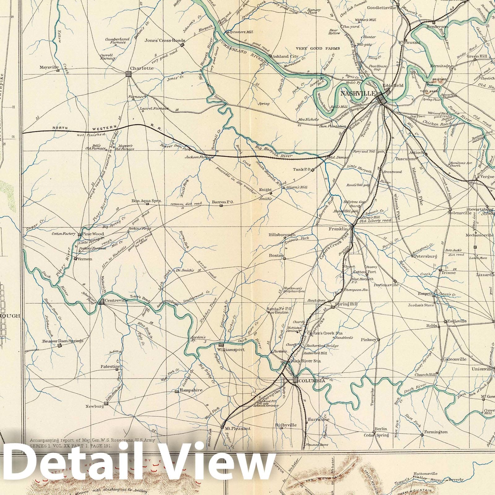Civil War: Murfreesboro, Stone's River, Chickamauga - Military Map, 1895