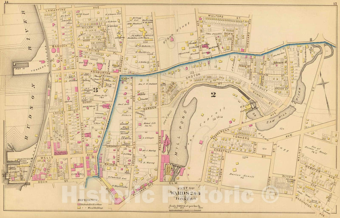 Historic Map : 1881 Yonkers wards 2-3. - Vintage Wall Art