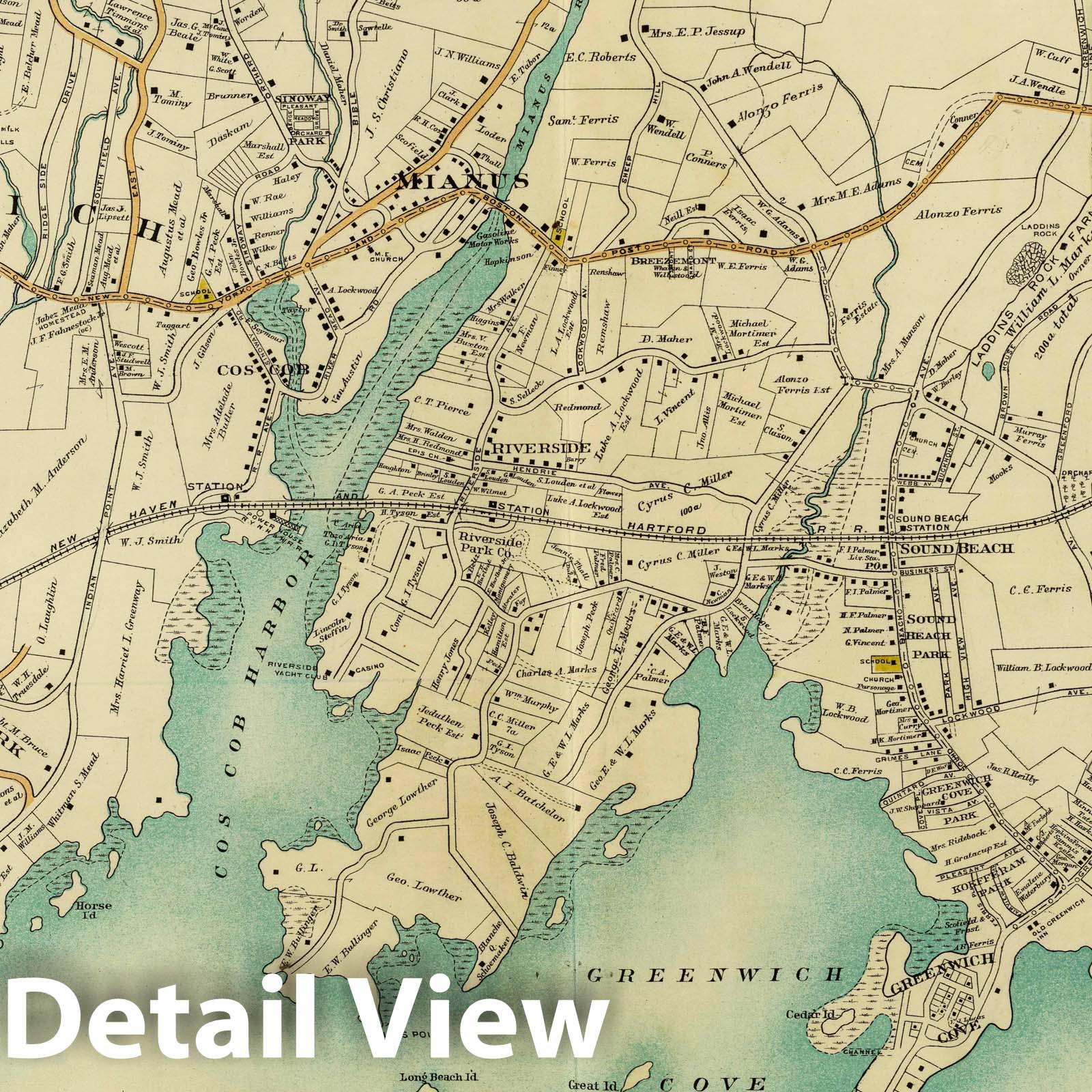 Greenwich and Stamford, Connecticut - Railroad Map, 1908