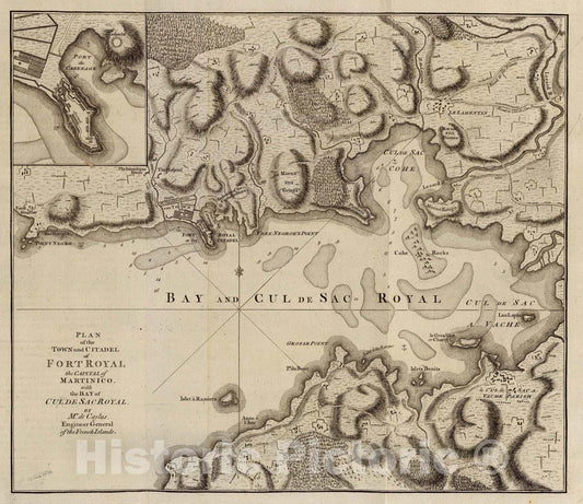 Historic Map : Geography Book - 1760 Fort Royal, Martinico. - Vintage Wall Art