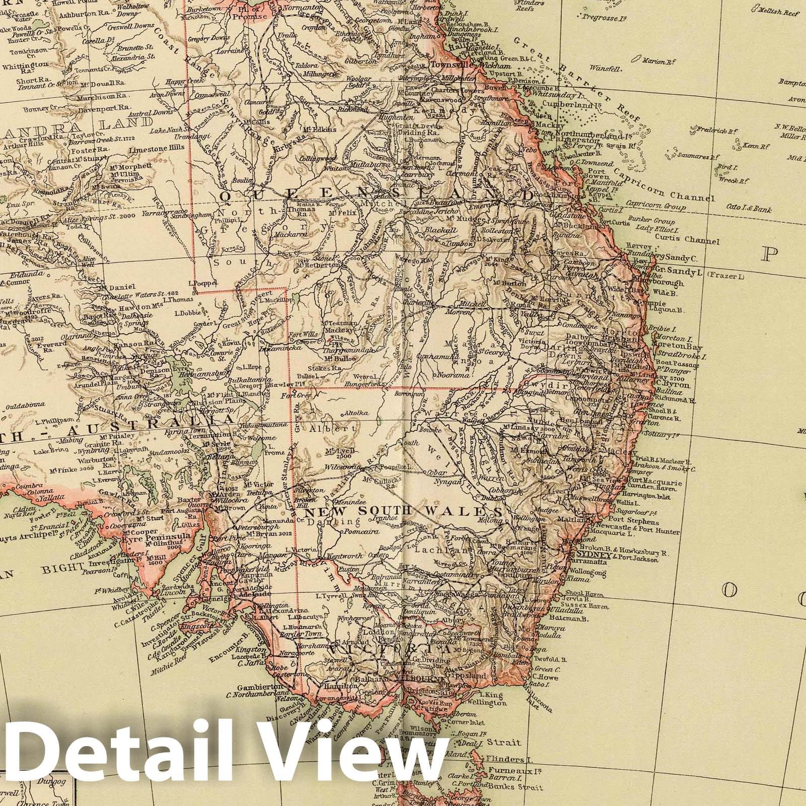 Australia and New Zealand - Railroad Map, 1895 - Historical Map Print