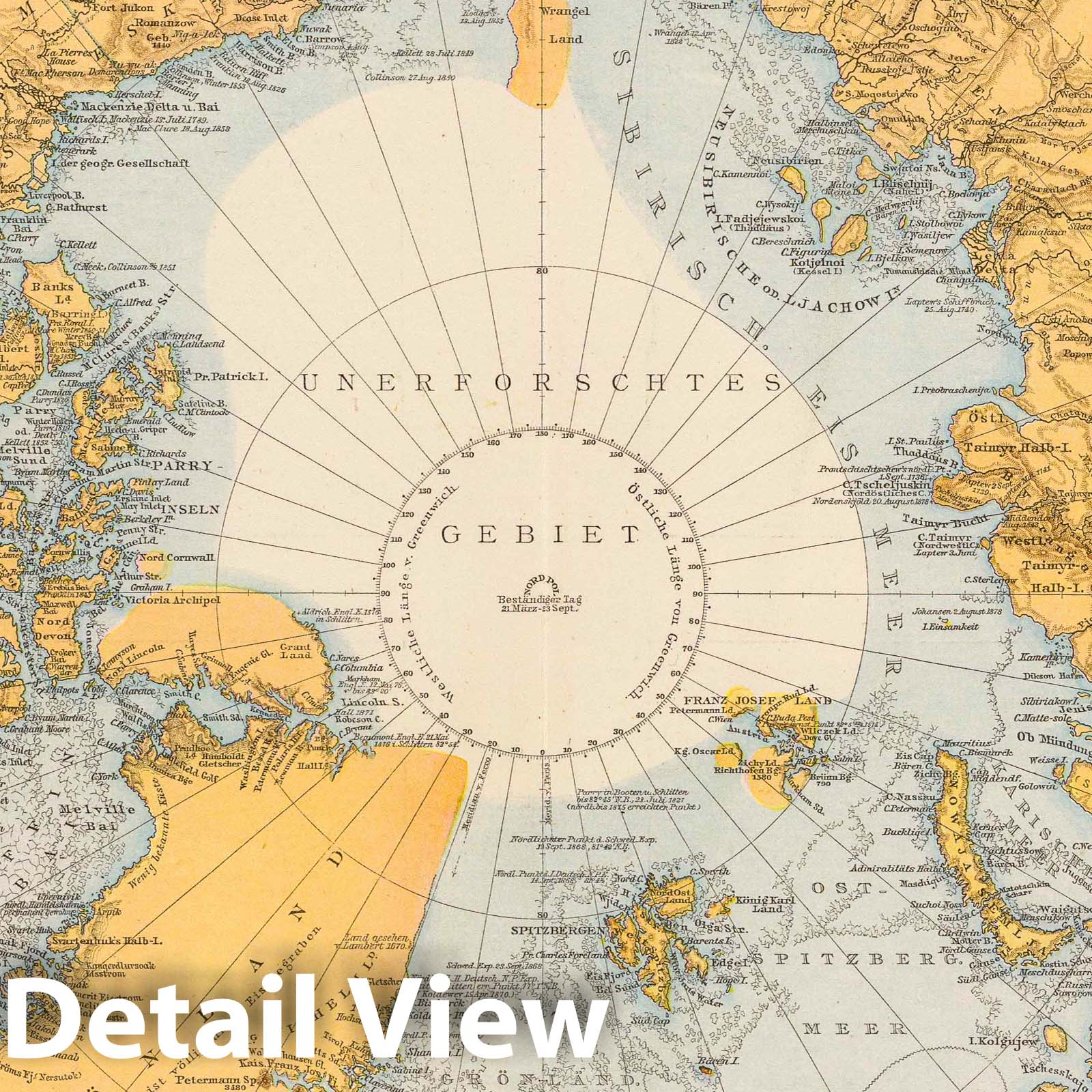 Arctic Regions with Novaya Zemlya, Spitzbergen, Greenland, 1881 - Historical Map Print