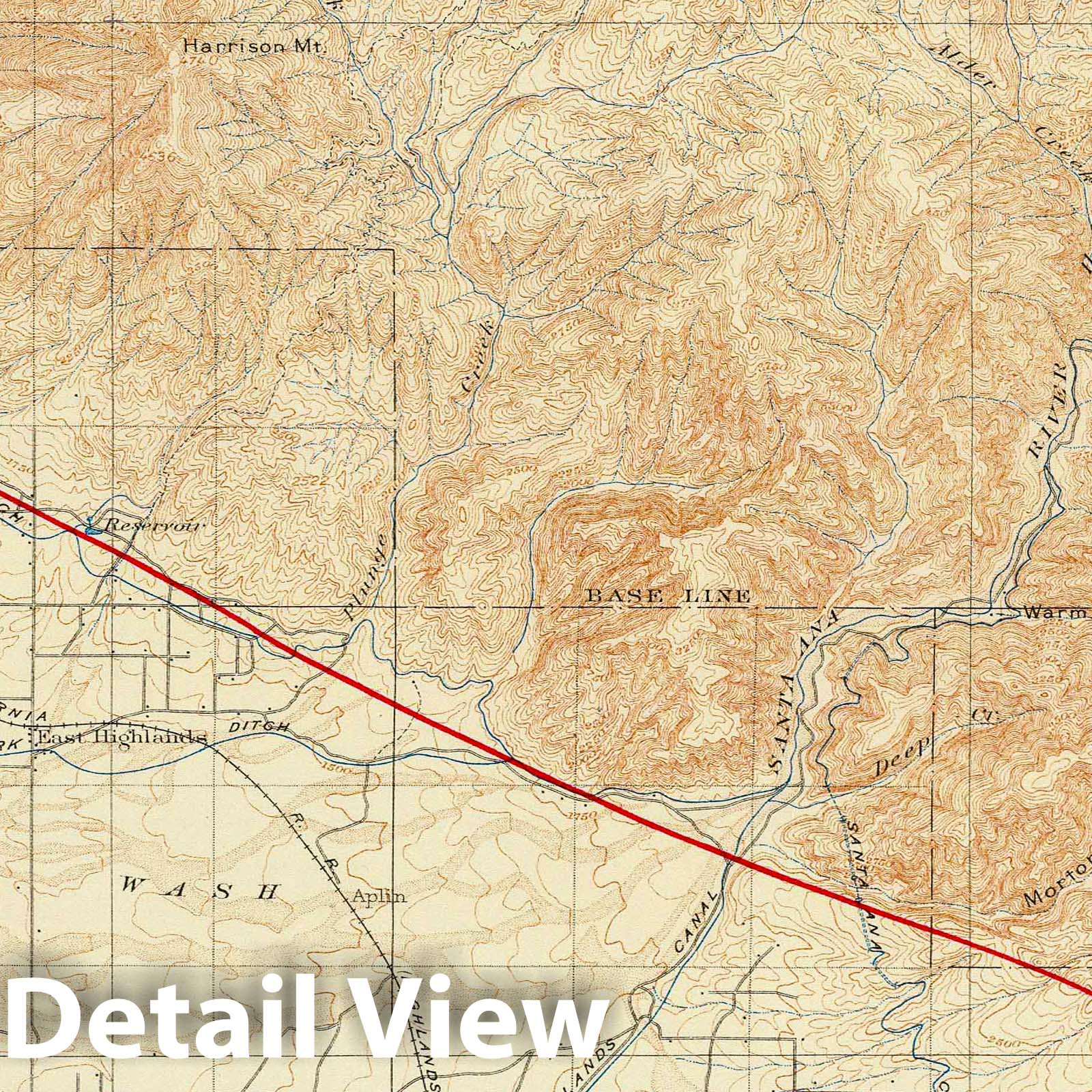 Redlands, California - San Andreas Rift, 1908 - Historical Topographic Map
