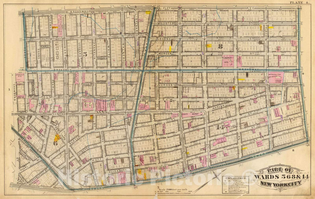 Historic Map : City Atlas - 1879 4. Wards 5-6, 8, 14. - Vintage Wall Art
