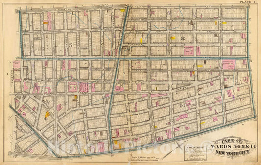 Historic Map : City Atlas - 1879 4. Wards 5-6, 8, 14. - Vintage Wall Art