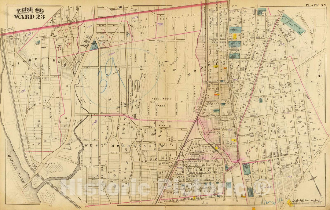 Historic Map : City Atlas - 1879 35. Ward 23. - Vintage Wall Art