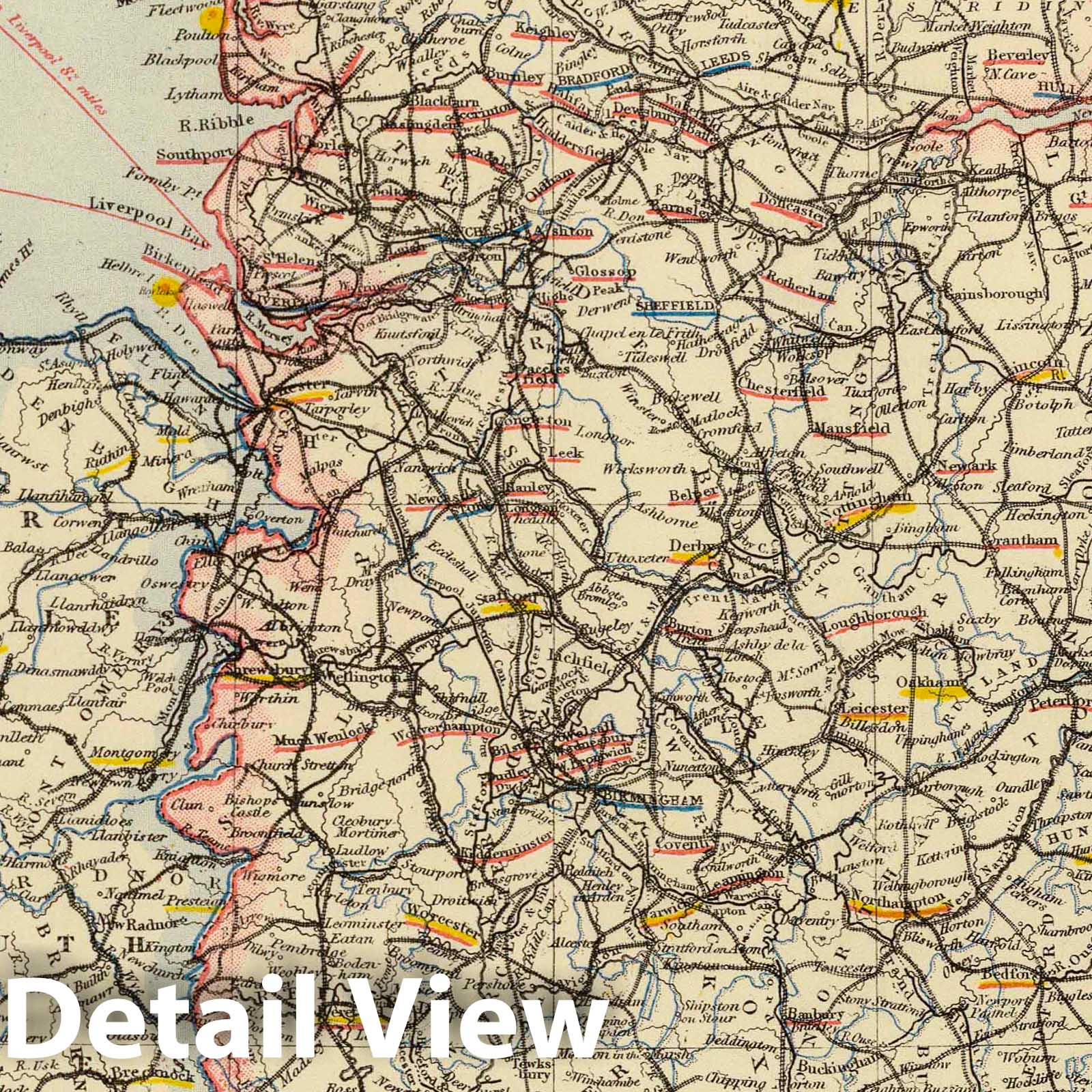 England and Wales - Railroad Map, 1883 - Historical Map Print