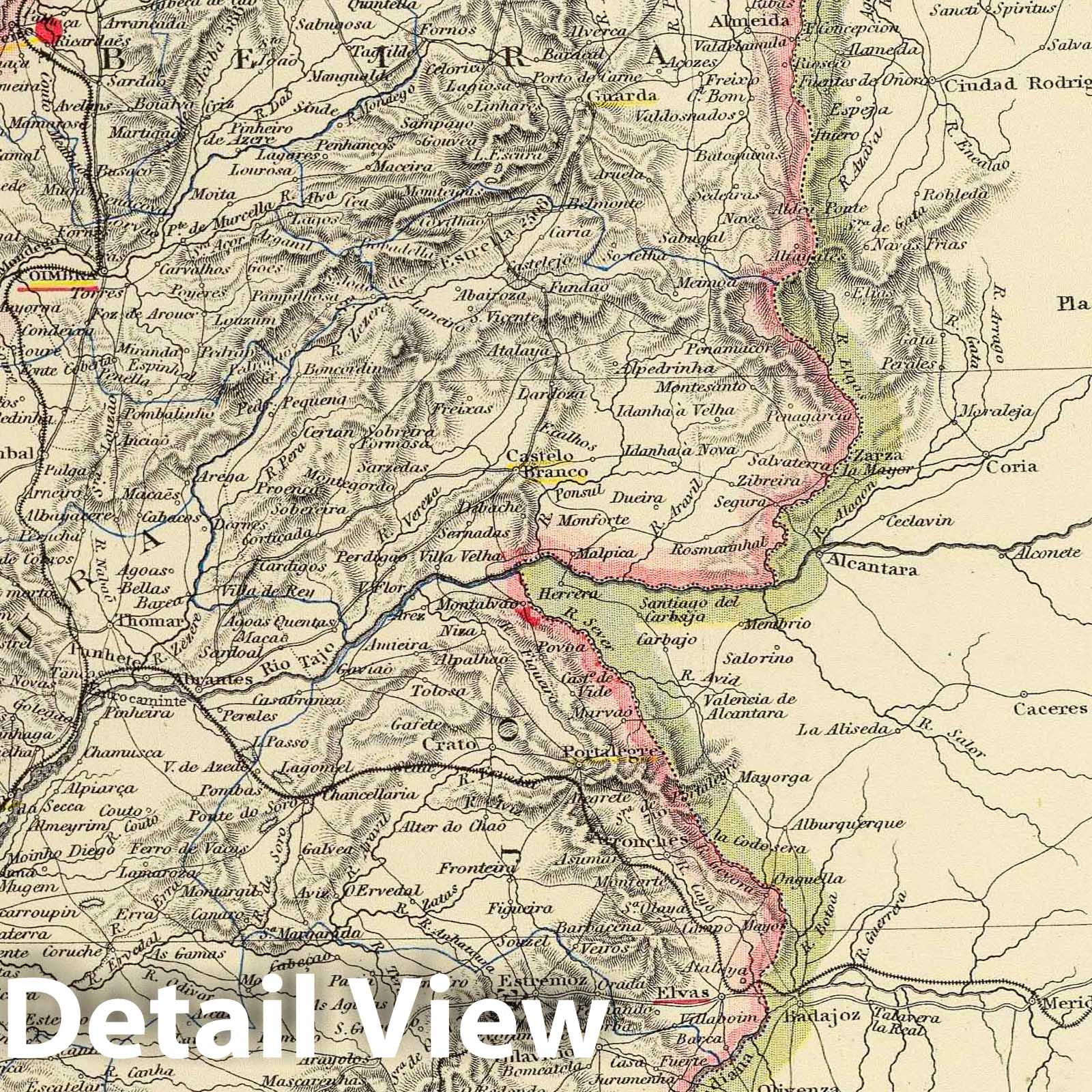 Portugal - Railroad Map, 1883 - Historical Map Print