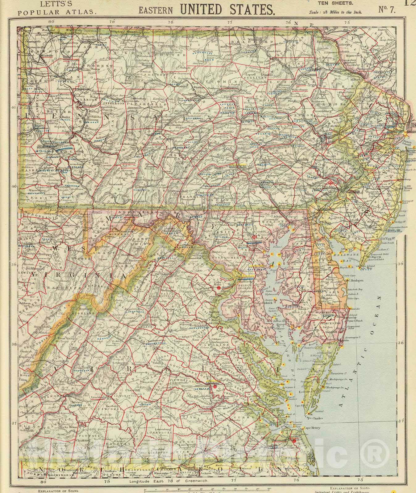 Historic Map : 1883 E. United States 7. - Vintage Wall Art