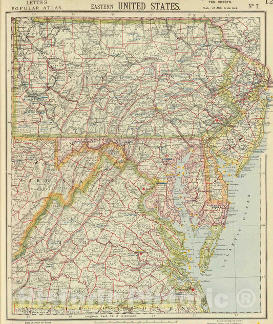 Historic Map : 1883 E. United States 7. - Vintage Wall Art