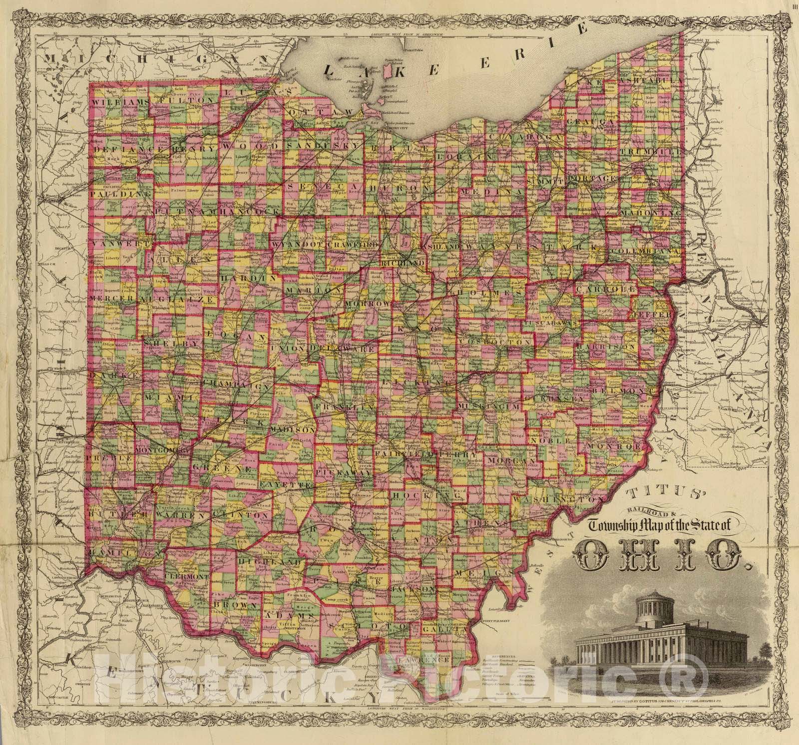 Historic Map : 1869 Ohio. - Vintage Wall Art