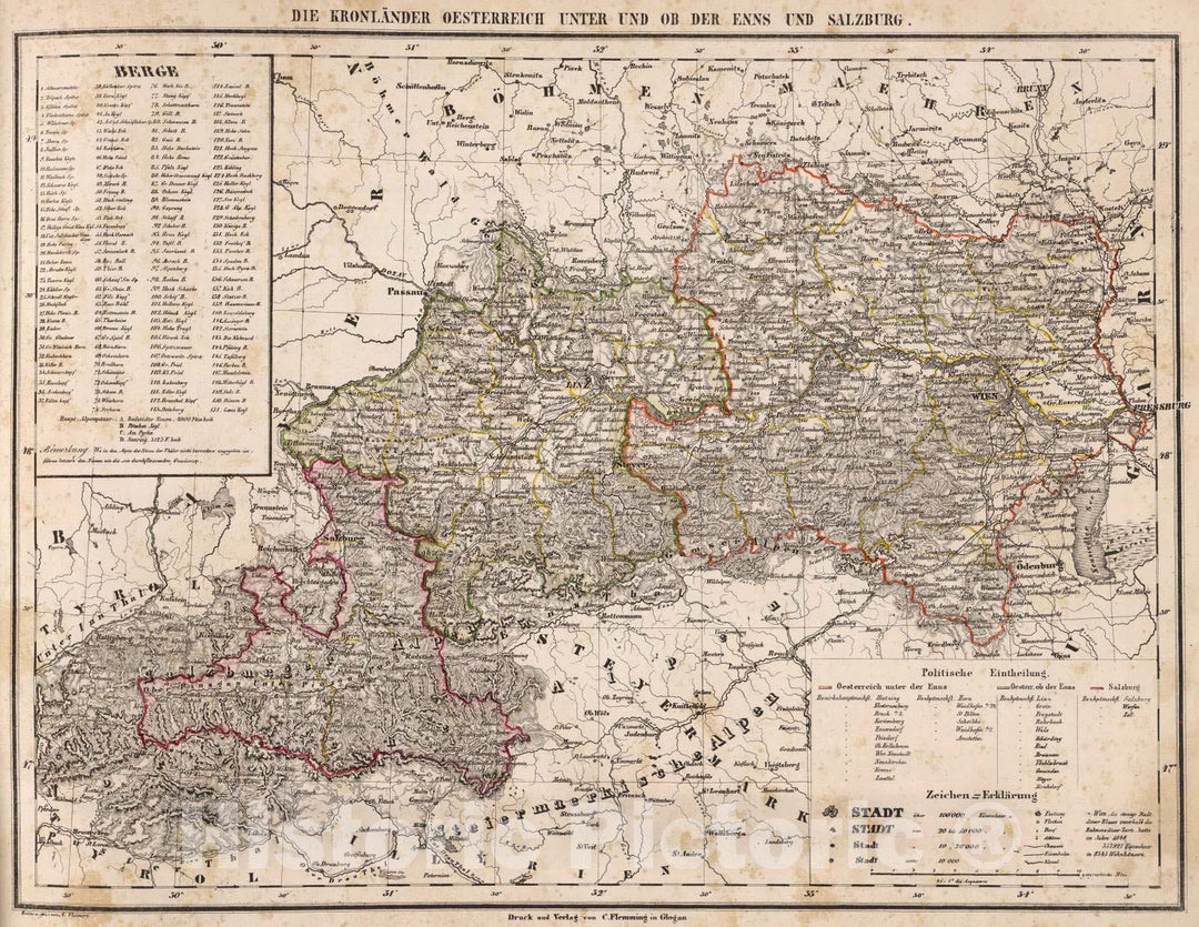 Historic Map : Austria, 1855 Kronlander Oesterreich. , Vintage Wall Art