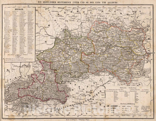 Historic Map : Austria, 1855 Kronlander Oesterreich. , Vintage Wall Art
