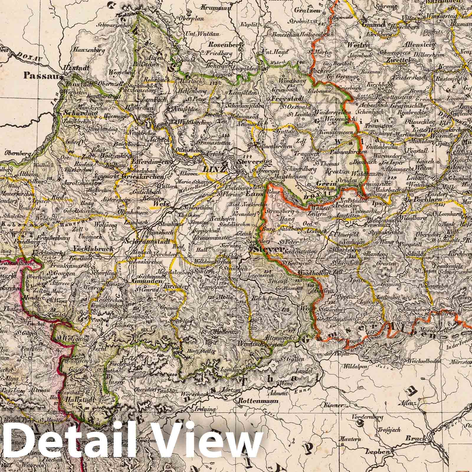 Crown Lands of Austria: Upper and Lower Austria and Salzburg, 1855 - Historical Map Print