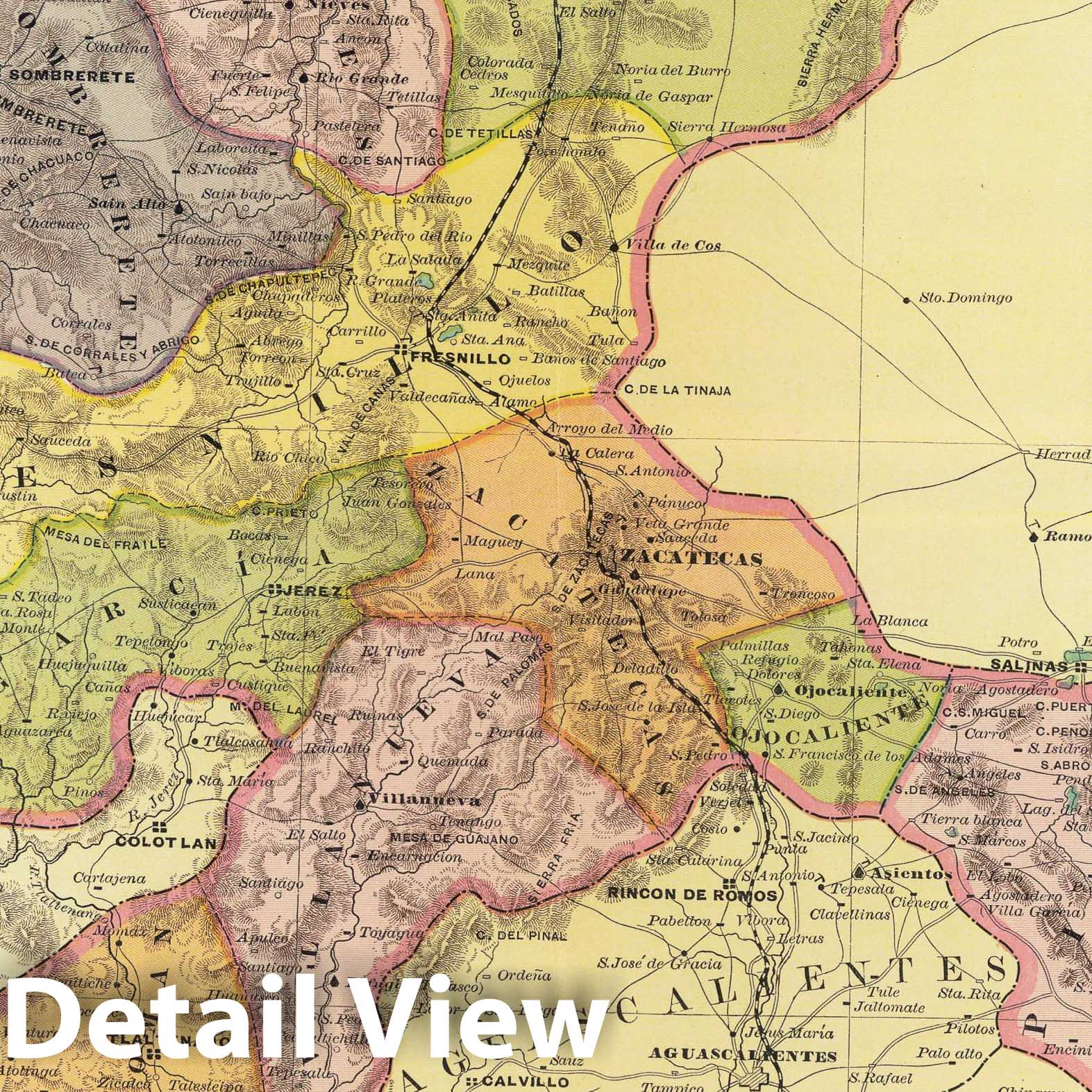 Zacatecas - Railroad Map, 1886 - Historical Map Print