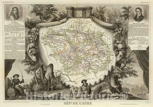 Historic Map : France, 1856 Dept. De L'Aube. , Vintage Wall Art