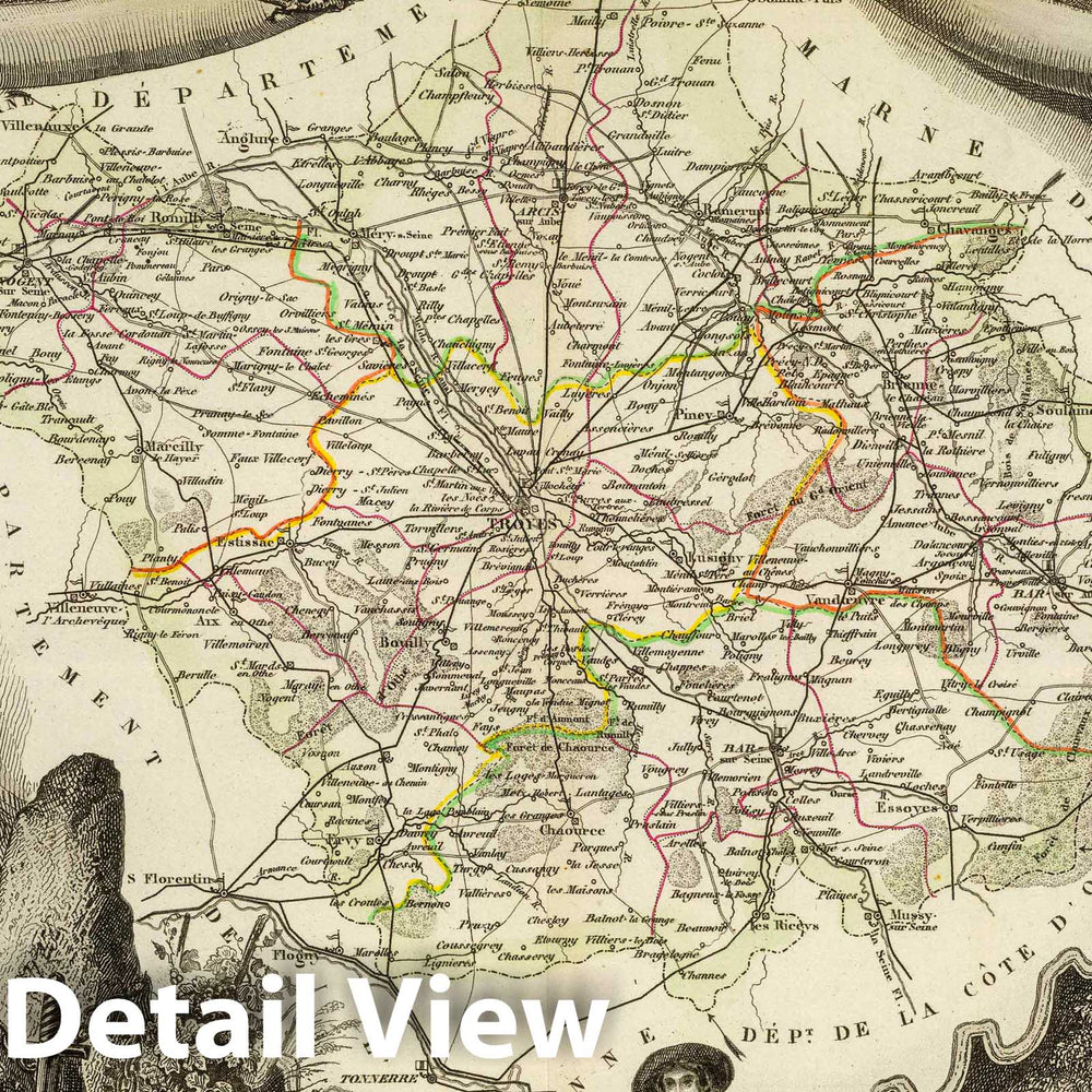 Historic Map : France, 1856 Dept. De L'Aube. , Vintage Wall Art