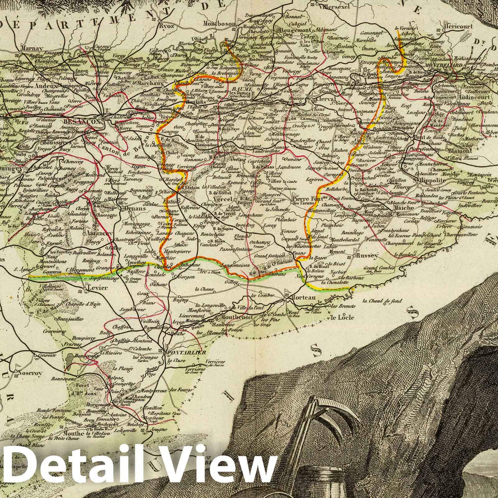 Historic Map : France, 1856 Dept. Du Doubs. , Vintage Wall Art