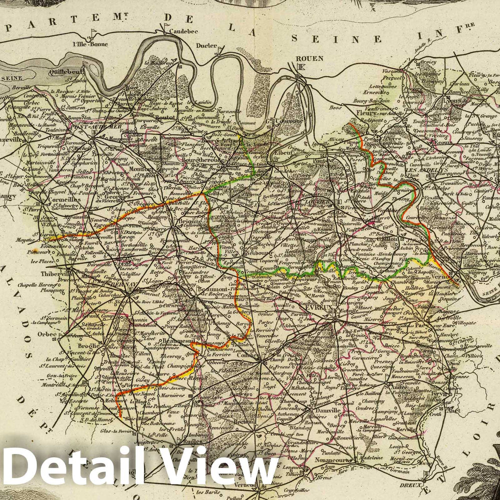 Historic Map : France, 1856 Dept. De L'Eure. , Vintage Wall Art