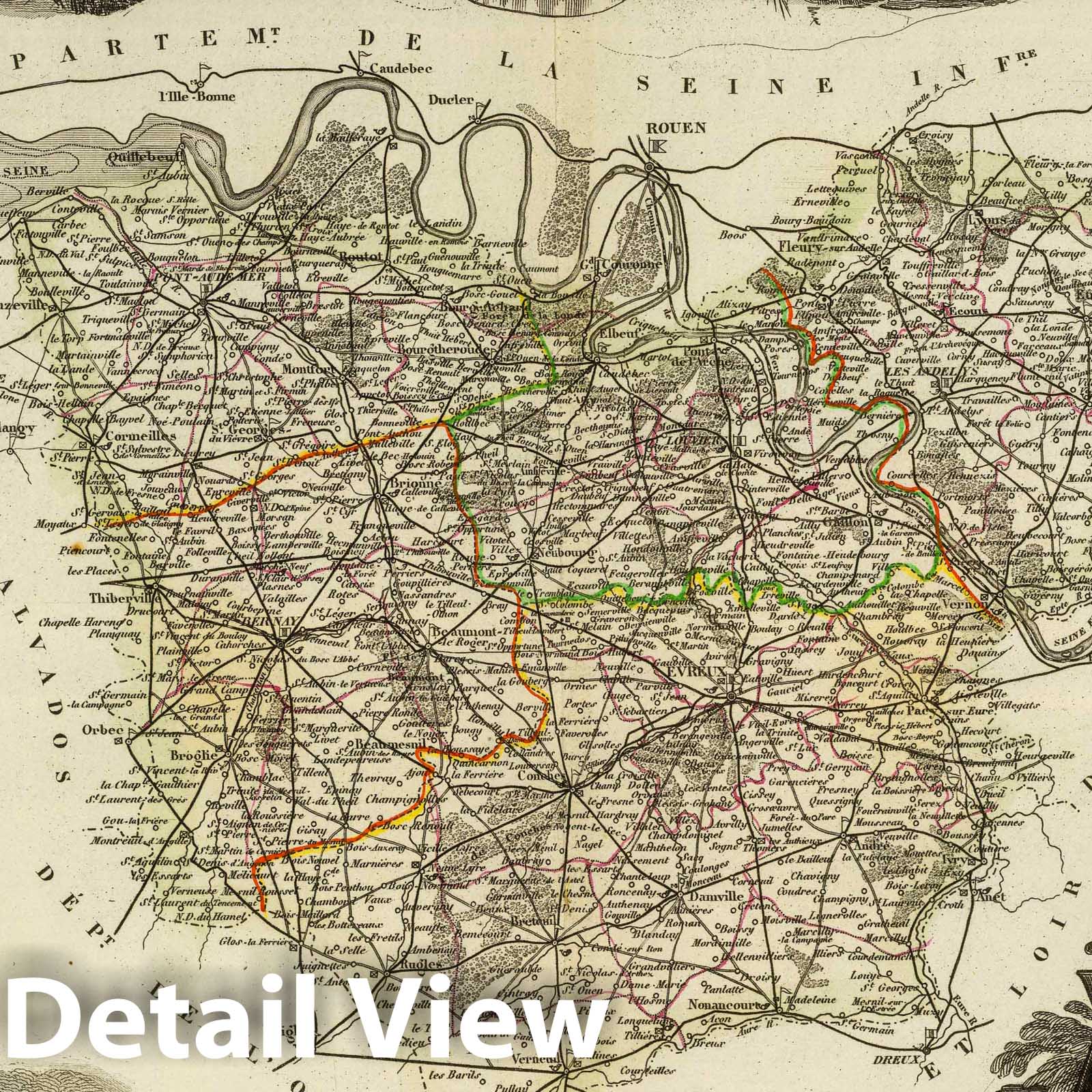 Eure, France - Road Map, 1856 - Historical Map Print