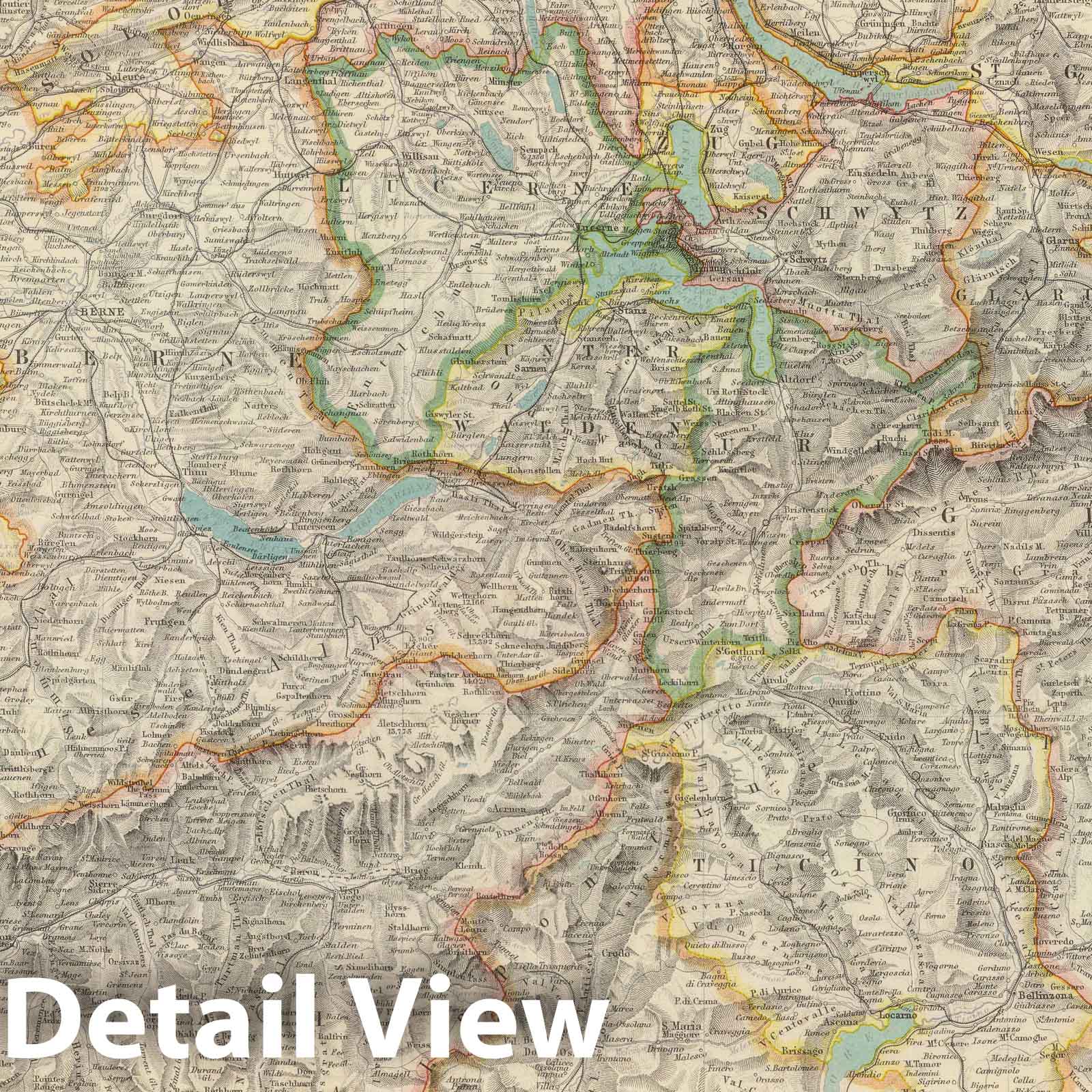 Switzerland and the Alps of Savoy and Piedmont, 1912 - Historical Map Print
