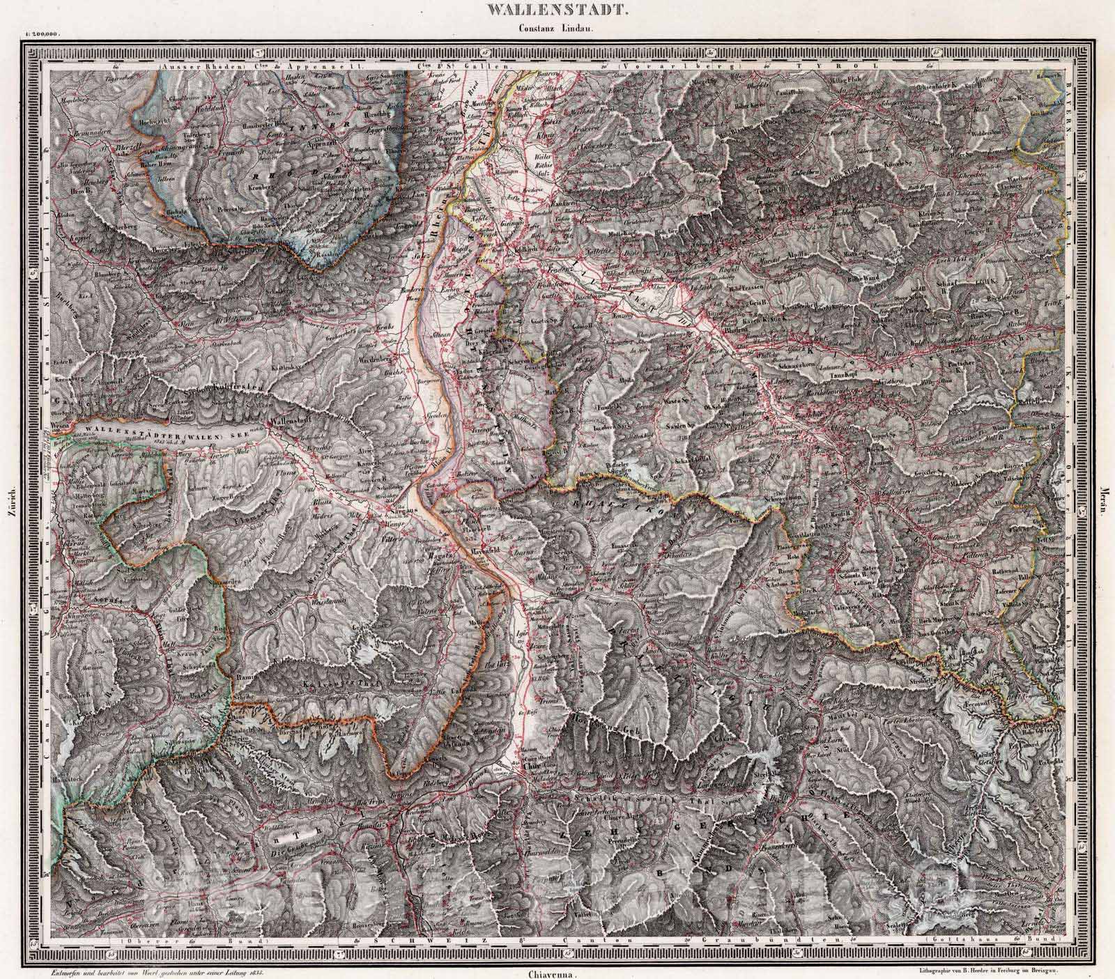 Historic Map : National Atlas - 1835 Waldenstadt - Vintage Wall Art