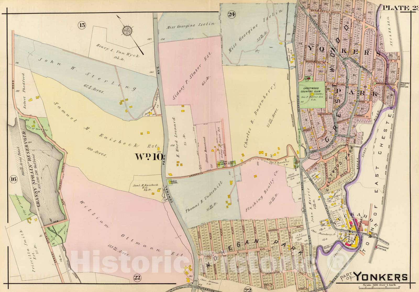 Historic Map : City Atlas - 1907 23. Yonkers. - Vintage Wall Art