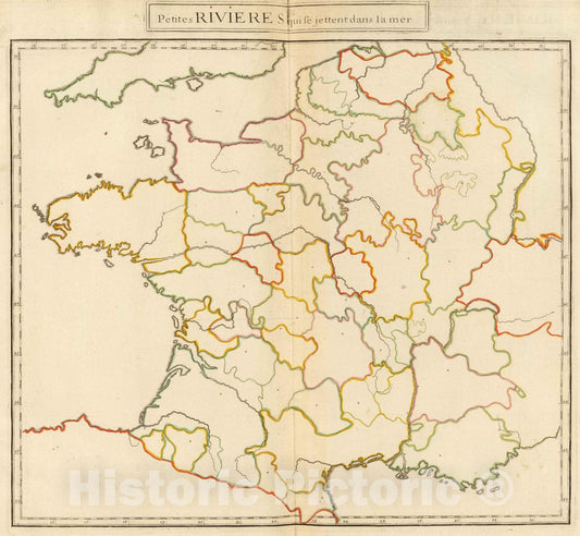 Historic Map : France, 1693 Petites rivieres (France - Outline) , Vintage Wall Art