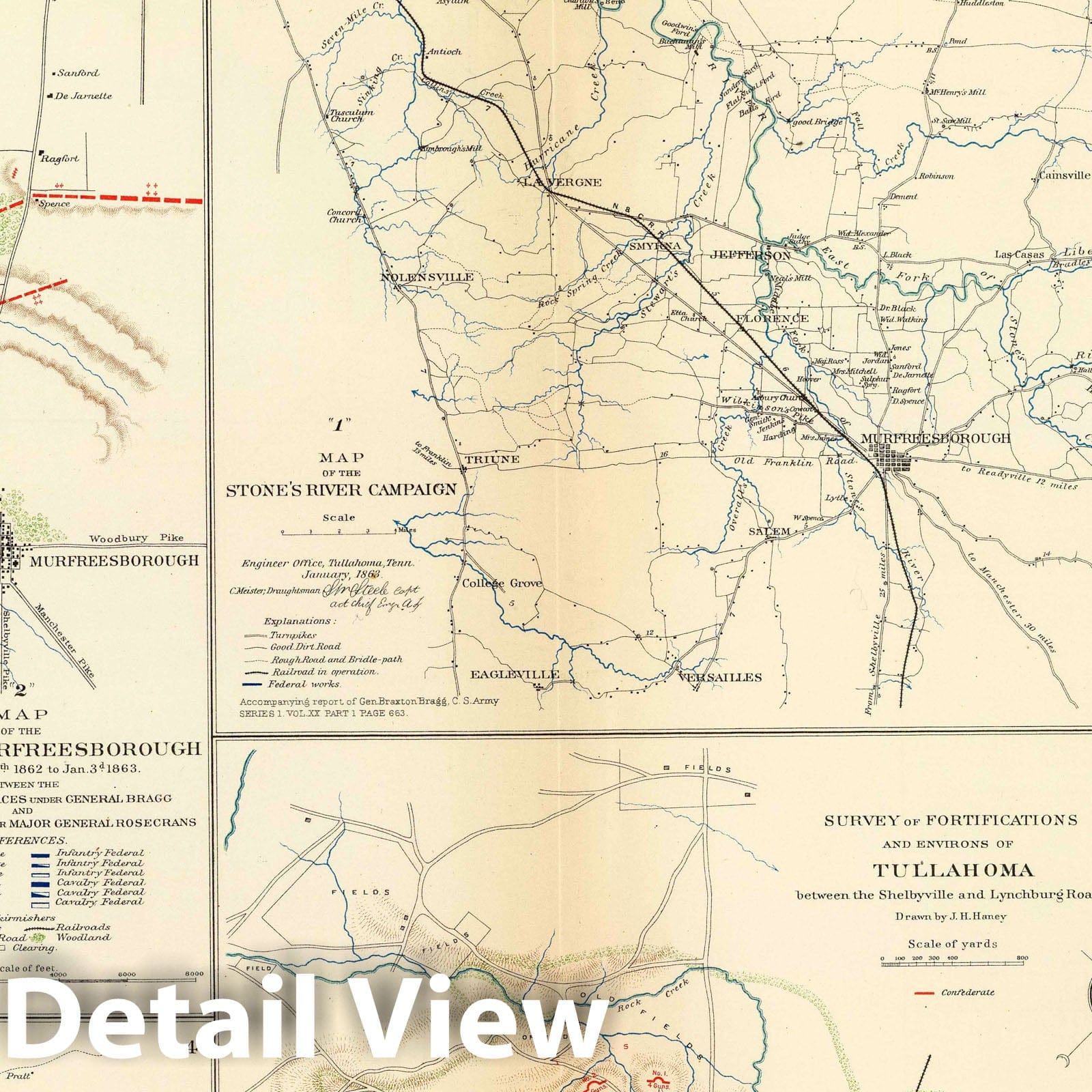 Civil War: Murfreesboro, Fredericsburg, Port Gibson - Road Map, 1895