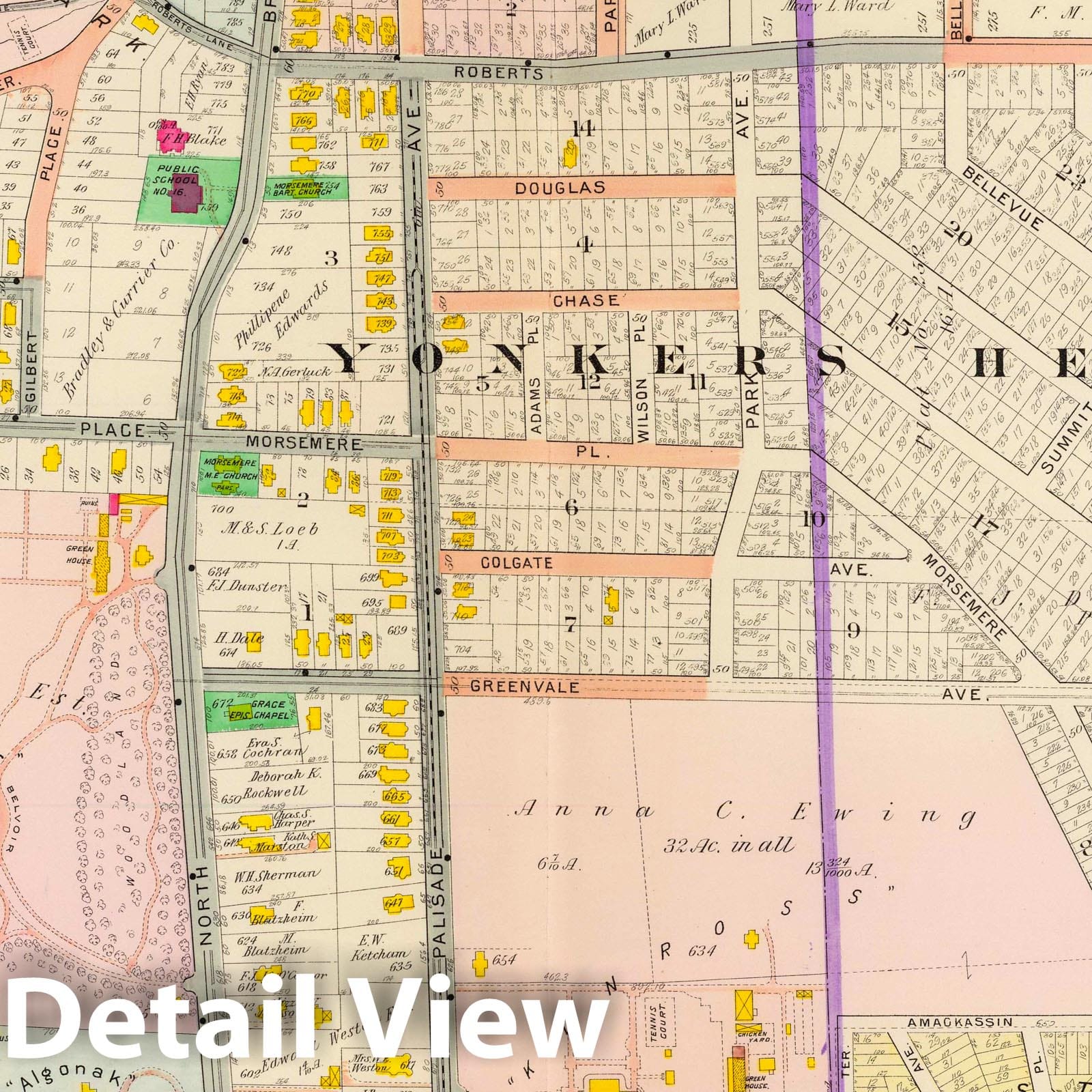 Yonkers, New York - Plate No. 12, 1907 - Historical Map Print