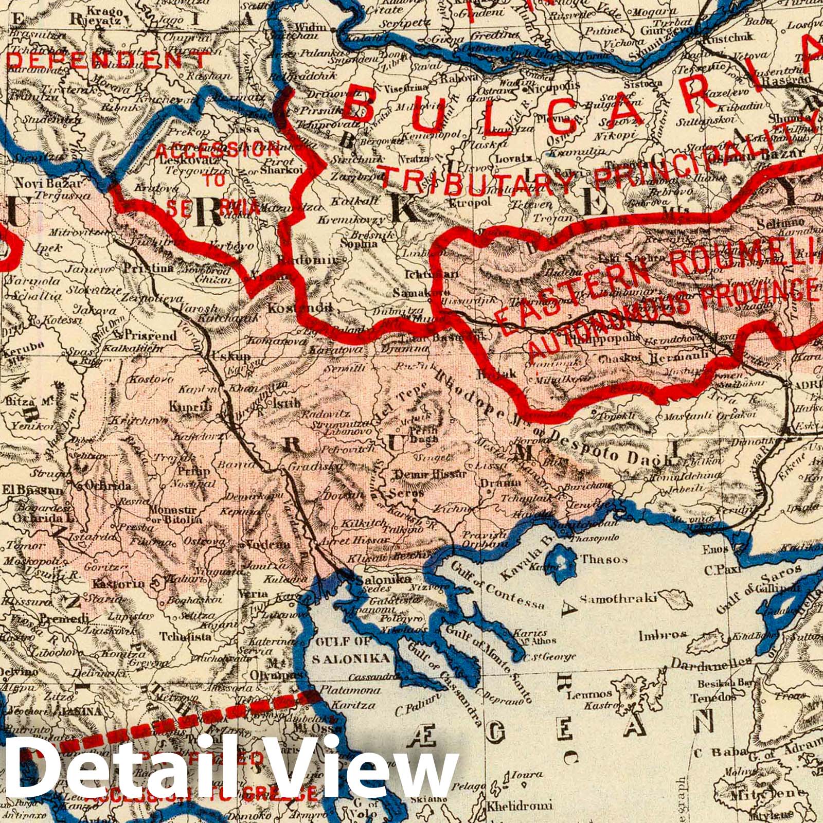 Turkey in Europe, Armenia, and Cyprus - River Map, 1880 - Historical Map Print
