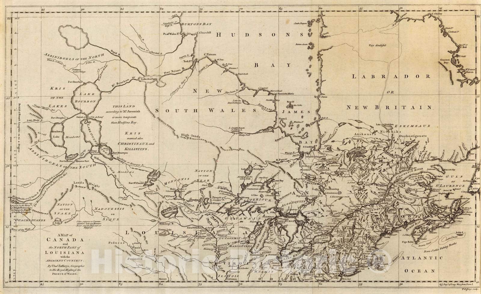 Historic Map : Geography Book - 1760 Canada, N. pt. Louisiana. - Vintage Wall Art