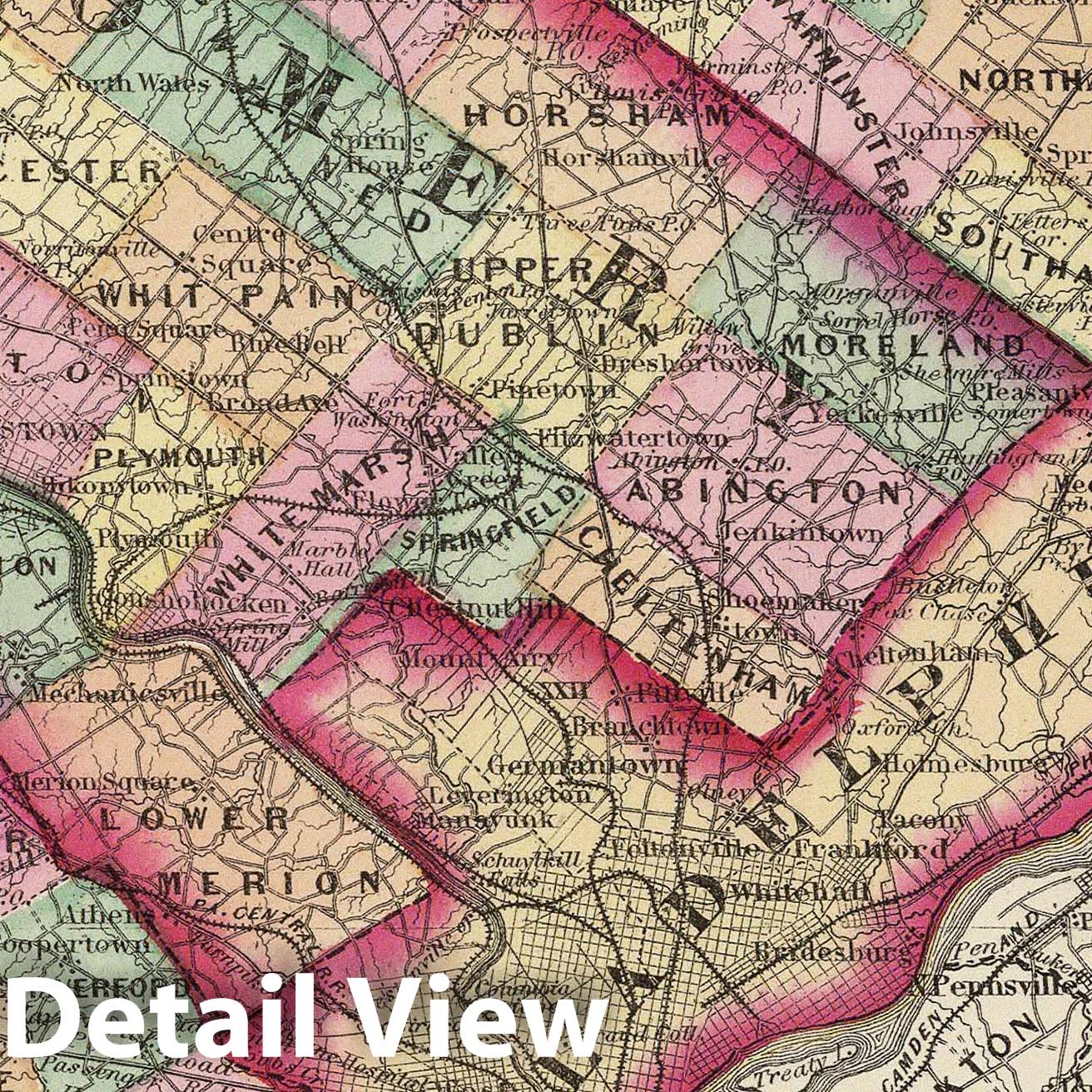 Delaware, Montgomery, and Bucks Counties, Pennsylvania - Railroad Map, 1872