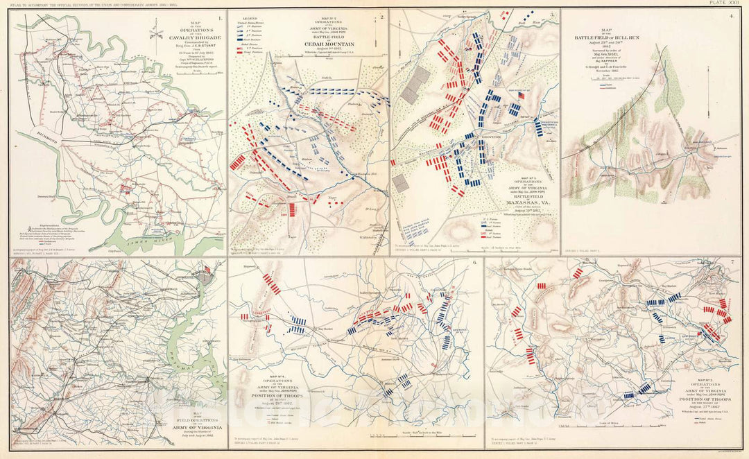 Historic Map : Military Atlas - 1895 Cav. Brigade, Cedar MTN, Manassas, Bull Run, Army of Va. - Vintage Wall Art