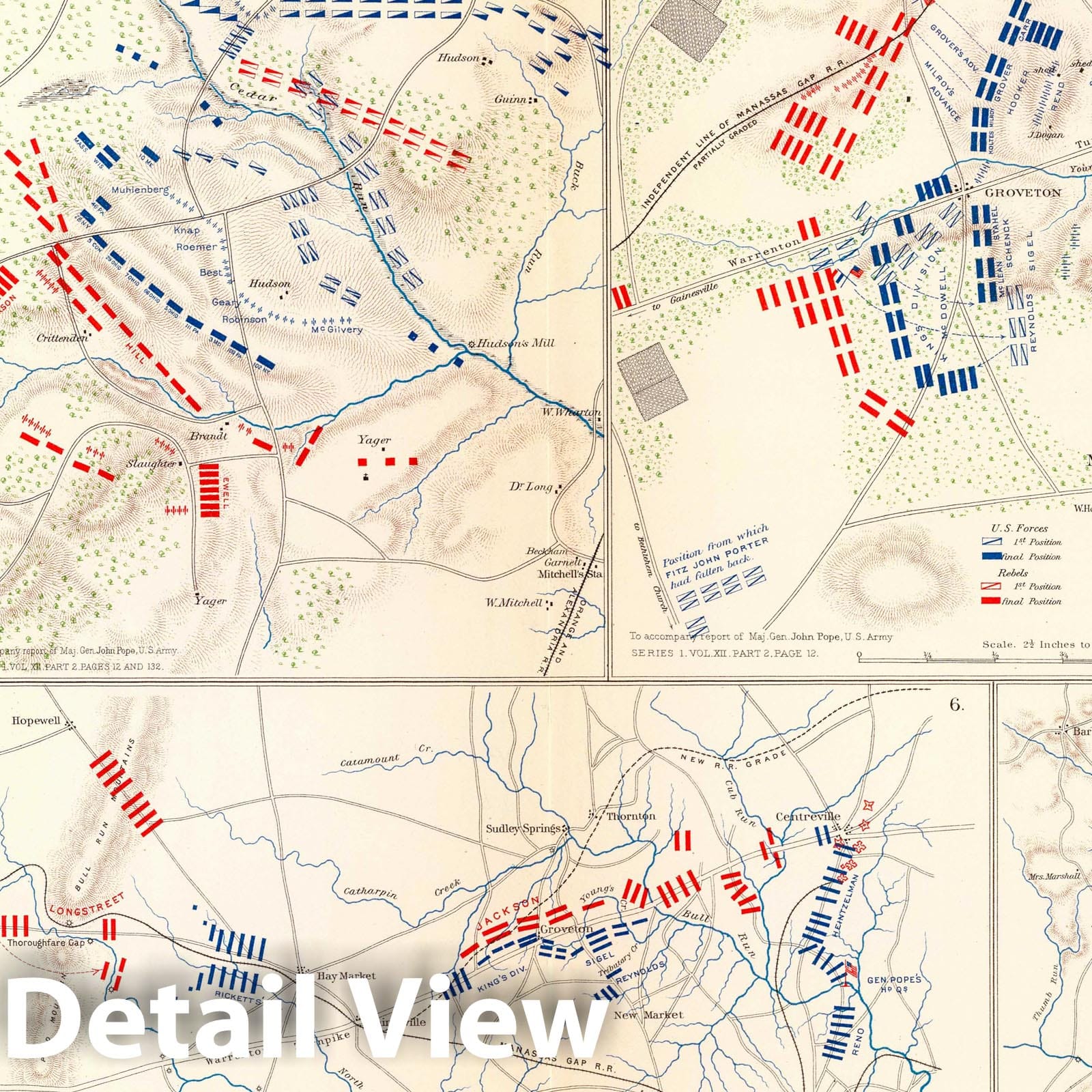 Civil War: Cedar Mountain, Manassas, Bull Run - Military Map, 1895