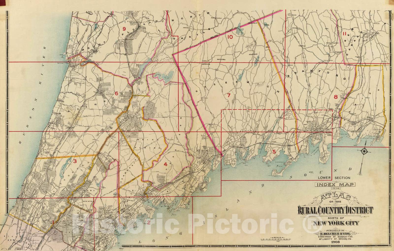 Historic Map : 1908 Index map Lower Section. - Vintage Wall Art