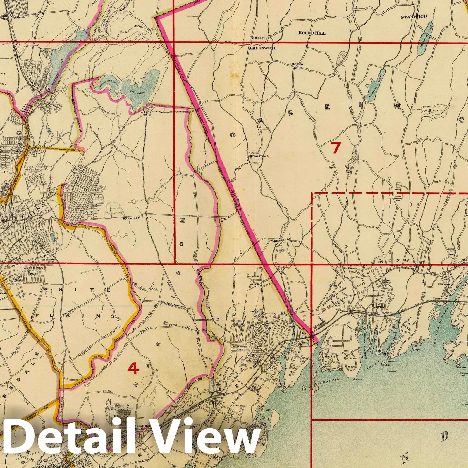 Westchester County, New York and Fairfield County, Connecticut - Lower Section, 1908 Map Print