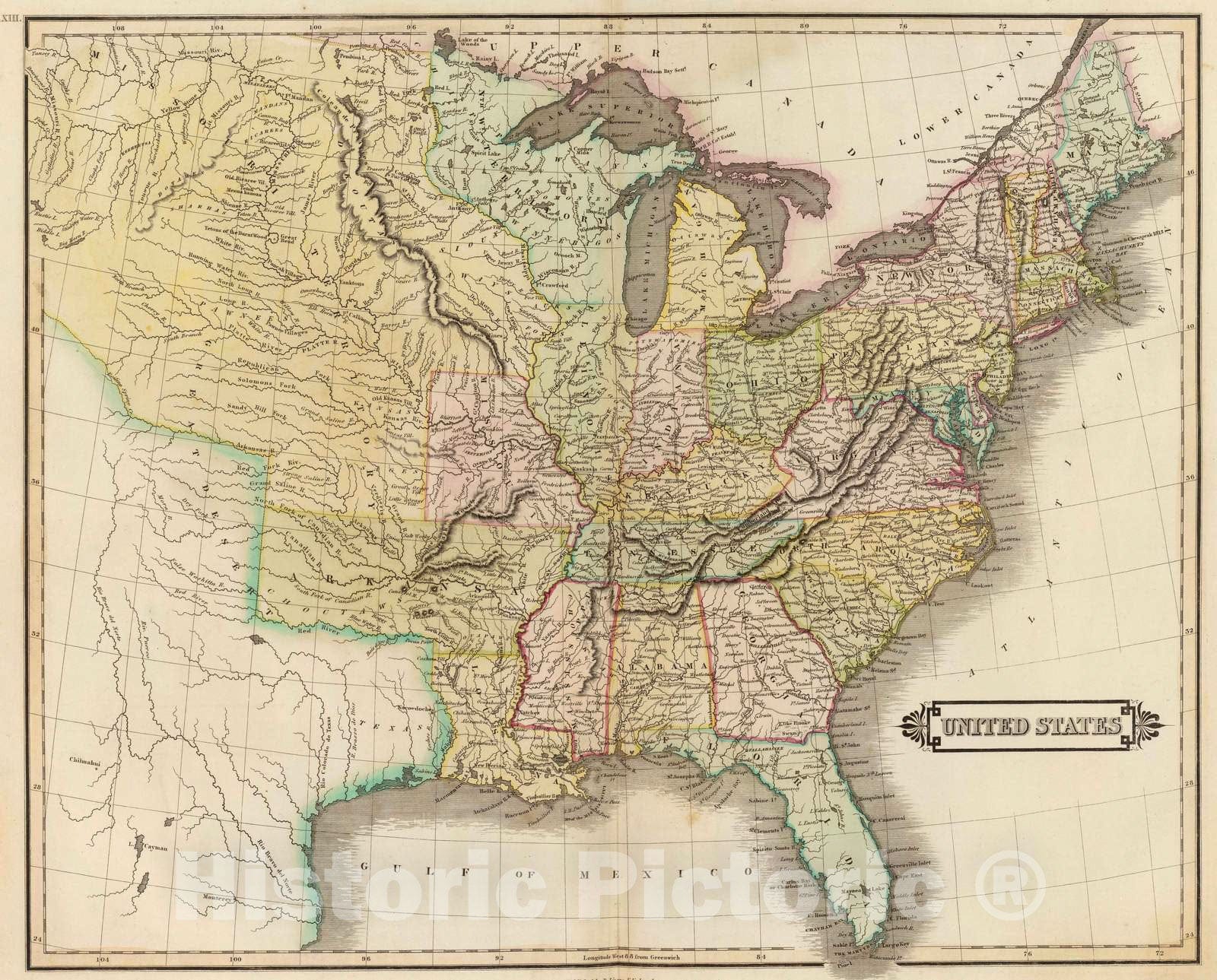 Historic Map : 1831 United States : Vintage Wall Art