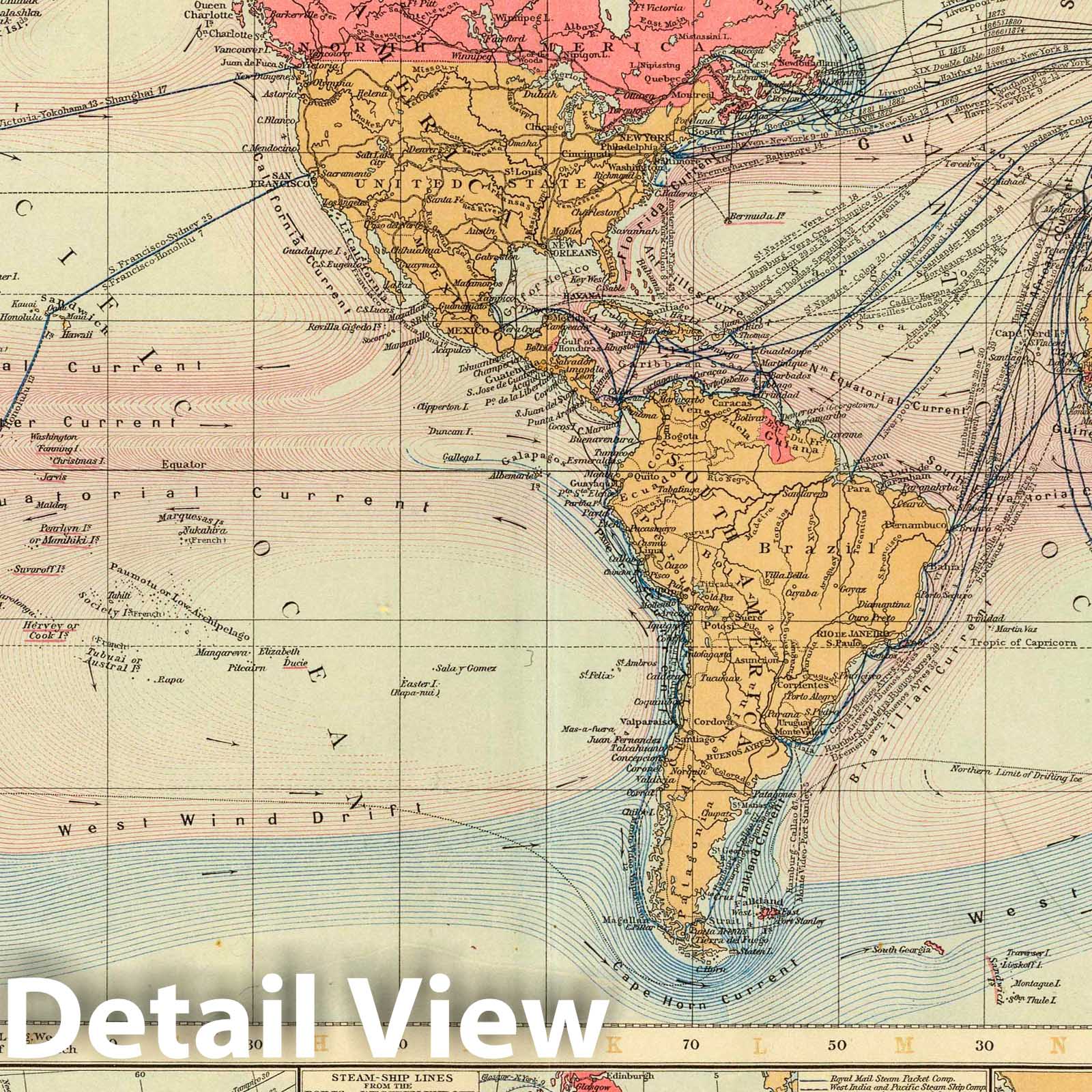 Historic Map : 1895 British Empire, Routes, Currents. - Vintage Wall Art