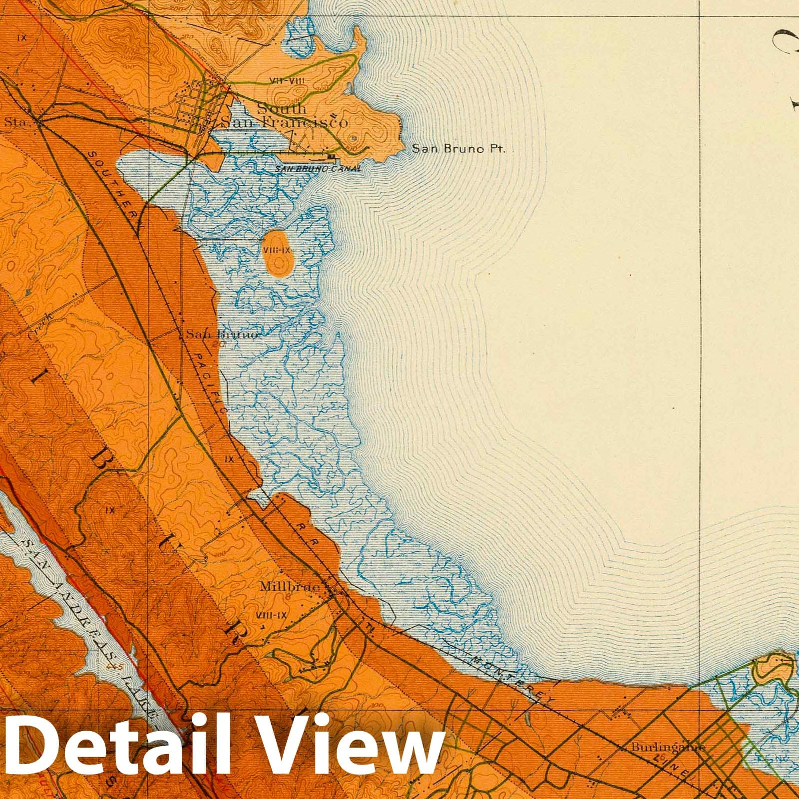 San Mateo County, California - Earthquake Map, 1908 - Historical Topographic Print