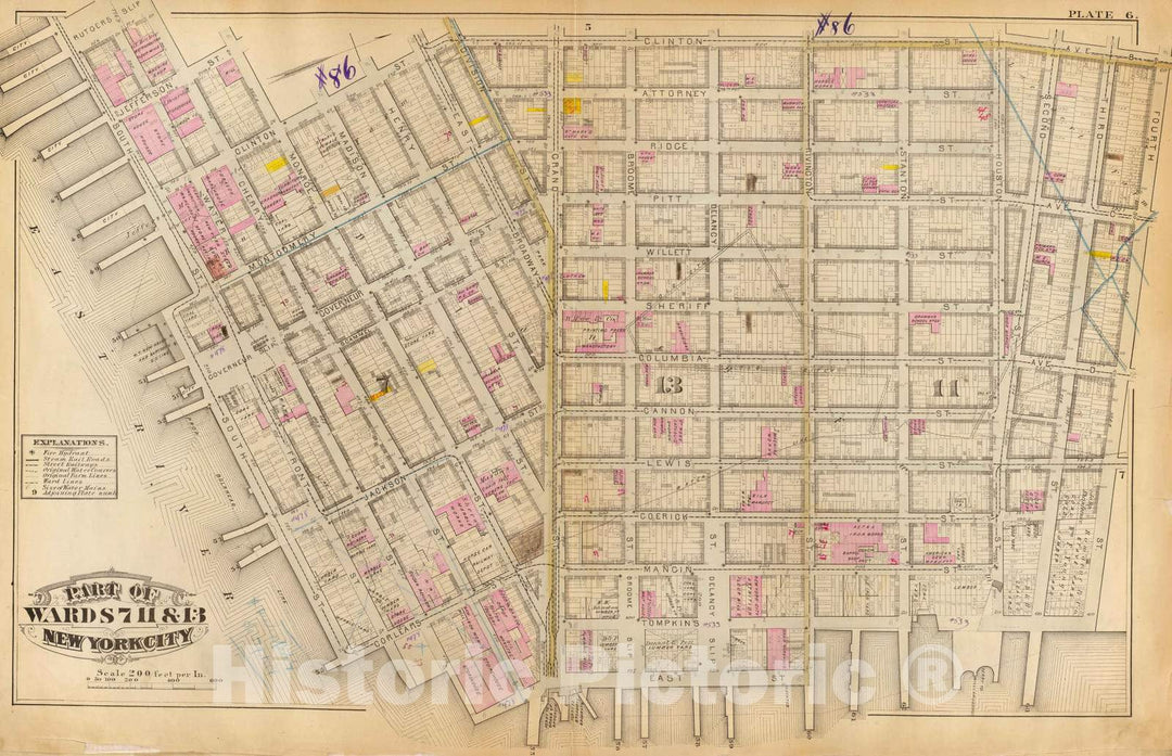 Historic Map : City Atlas - 1879 6. Wards 7, 11, 13. - Vintage Wall Art