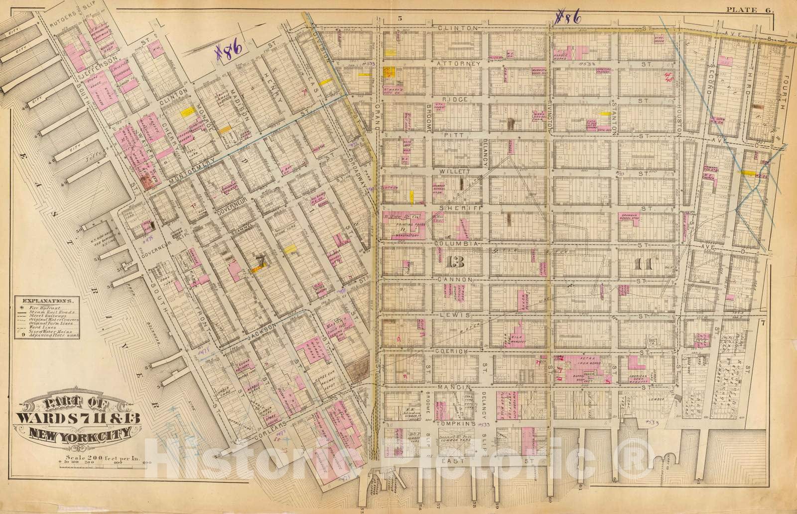 Historic Map : City Atlas - 1879 6. Wards 7, 11, 13. - Vintage Wall Art