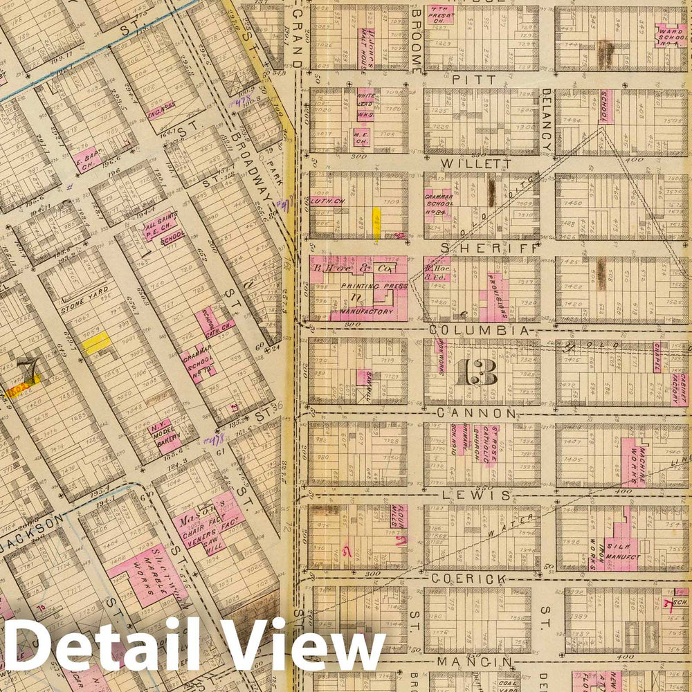 Historic Map : City Atlas - 1879 6. Wards 7, 11, 13. - Vintage Wall Art