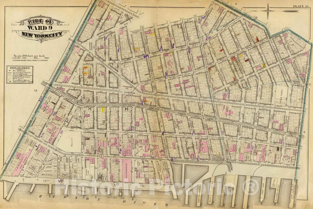 Historic Map : City Atlas - 1879 10. Ward 9. - Vintage Wall Art