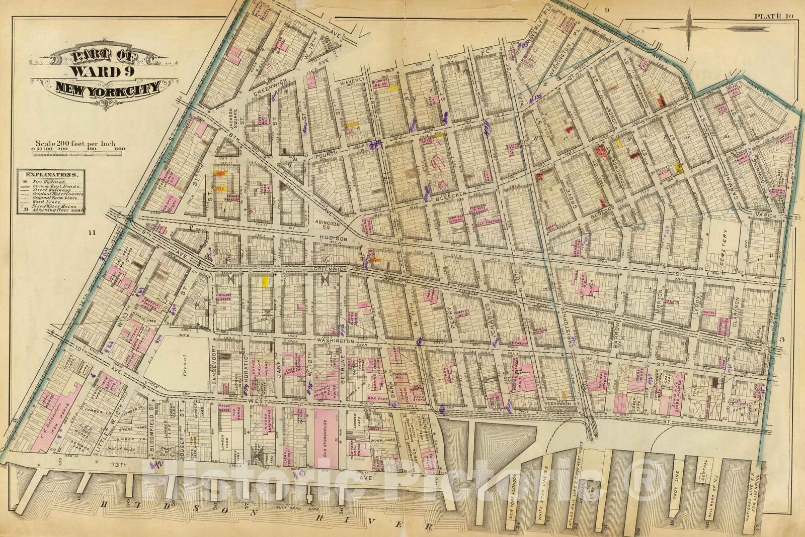 Historic Map : City Atlas - 1879 10. Ward 9. - Vintage Wall Art