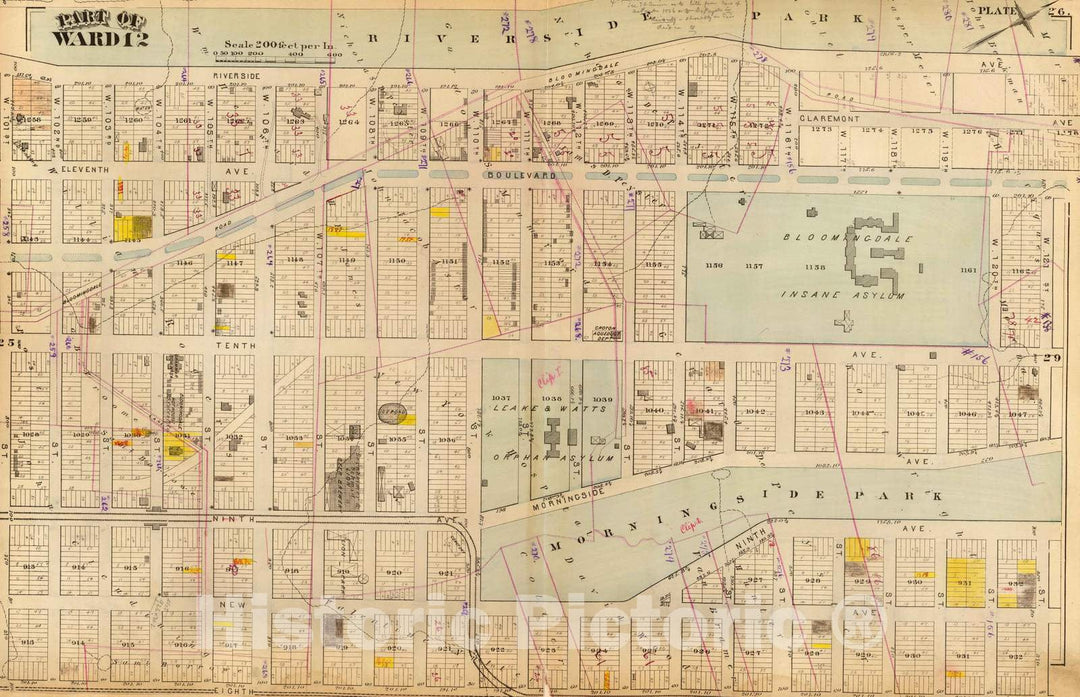 Historic Map : City Atlas - 1879 26. Ward 12. - Vintage Wall Art