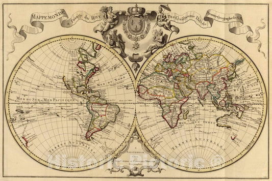 Historic Map : 1742 Mappemonde. - Vintage Wall Art