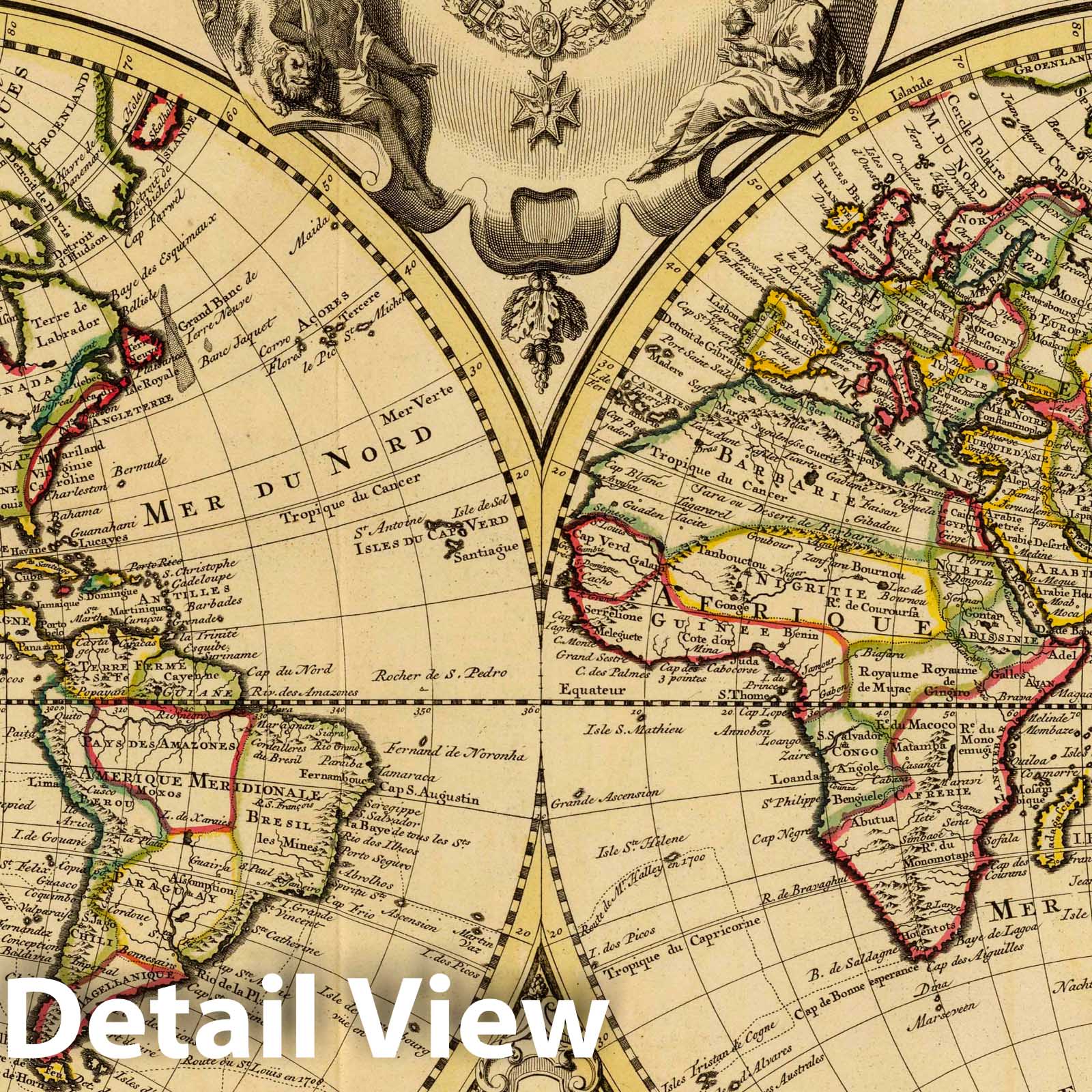 World Map, 1742 - Hand-Colored Historical Map Print